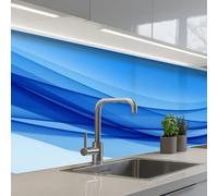 KitchenYeah© Crédence Adhésive Cuisine 80x200 cm Résistant À La Chaleur Plaque Adhesif Fond De Hotte Interieur Cuisson Sur Mesure Vagues - Clair - Bleu