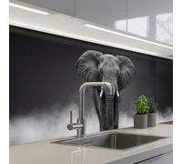 KitchenYeah© Crédence Adhésive Cuisine 80x250 cm Résistant À La Chaleur Plaque Adhesif Fond De Hotte Interieur Cuisson Sur Mesure Éléphant - Noir - Blanc - Fumée