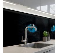 KitchenYeah© Crédence Adhésive Cuisine 80x250 cm Résistant À La Chaleur Plaque Adhesif Fond De Hotte Interieur Cuisson Sur Mesure Chat - Bleu - Animal - Noir