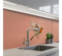 KitchenYeah© Crédence Adhésive Cuisine 80x250 cm Résistant À La Chaleur Plaque Adhesif Fond De Hotte Interieur Cuisson Sur Mesure Robin - Nature - Rose