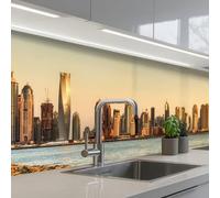 KitchenYeah© Crédence Adhésive Cuisine 80x250 cm Résistant À La Chaleur Plaque Adhesif Fond De Hotte Interieur Cuisson Sur Mesure Skyline - Canal - Gratte-Ciel