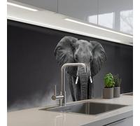 KitchenYeah© Crédence Adhésive Cuisine 80x300 cm Résistant À La Chaleur Plaque Adhesif Fond De Hotte Interieur Cuisson Sur Mesure Éléphant - Noir - Blanc - Fumée