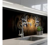 KitchenYeah© Crédence Adhésive Cuisine 80x300 cm Résistant À La Chaleur Plaque Adhesif Fond De Hotte Interieur Cuisson Sur Mesure Tigre - Noir - Animal