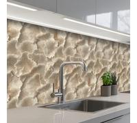 KitchenYeah© Crédence Adhésive Cuisine 80x300 cm Résistant À La Chaleur Plaque Adhesif Fond De Hotte Interieur Cuisson Sur Mesure Textures en éventail - Beige - Texture en fibres