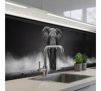 KitchenYeah© Crédence Adhésive Cuisine 80x400 cm Résistant À La Chaleur Plaque Adhesif Fond De Hotte Interieur Cuisson Sur Mesure Éléphant - Noir - Blanc - Fumée