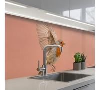 KitchenYeah© Crédence Adhésive Cuisine 80x400 cm Résistant À La Chaleur Plaque Adhesif Fond De Hotte Interieur Cuisson Sur Mesure Robin - Nature - Rose