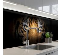 KitchenYeah© Crédence Adhésive Cuisine 80x400 cm Résistant À La Chaleur Plaque Adhesif Fond De Hotte Interieur Cuisson Sur Mesure Tigre - Noir - Animal