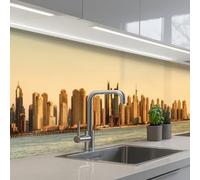 KitchenYeah© Crédence Adhésive Cuisine 80x400 cm Résistant À La Chaleur Plaque Adhesif Fond De Hotte Interieur Cuisson Sur Mesure Skyline - Canal - Gratte-Ciel