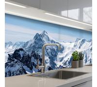 KitchenYeah© Crédence Adhésive Cuisine 80x400 cm Résistant À La Chaleur Plaque Adhesif Fond De Hotte Interieur Cuisson Sur Mesure Paysage - Montagnes - Neige - Blanc