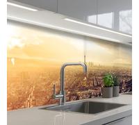 KitchenYeah© Crédence Adhésive Cuisine 80x400 cm Résistant À La Chaleur Plaque Adhesif Fond De Hotte Interieur Cuisson Sur Mesure Paris - Skyline - Coucher Soleil - Villes