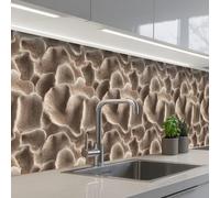 KitchenYeah© Crédence Adhésive Cuisine 80x400 cm Résistant À La Chaleur Plaque Adhesif Fond De Hotte Interieur Cuisson Sur Mesure Forme éventail - Beige - Texture fibre