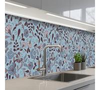 KitchenYeah© Crédence Adhésive Cuisine 80x500 cm Résistant À La Chaleur Plaque Adhesif Fond De Hotte Interieur Cuisson Sur Mesure Motif - Fleur - Gris - Bleu