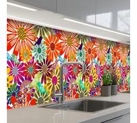 KitchenYeah© Crédence Adhésive Cuisine 80x500 cm Résistant À La Chaleur Plaque Adhesif Fond De Hotte Interieur Cuisson Sur Mesure Arc-en-ciel - Fleurs - Motifs - Hippie