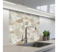 KitchenYeah© Crédence Adhésive Cuisine 80x80 cm Résistant À La Chaleur Plaque Adhesif Fond De Hotte Interieur Cuisson Sur Mesure Mosaïque - Pierres - Beige