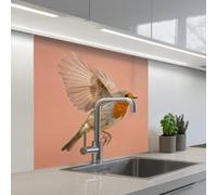 KitchenYeah© Crédence Adhésive Cuisine 80x80 cm Résistant À La Chaleur Plaque Adhesif Fond De Hotte Interieur Cuisson Sur Mesure Robin - Nature - Rose