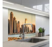 KitchenYeah© Crédence Adhésive Cuisine 80x80 cm Résistant À La Chaleur Plaque Adhesif Fond De Hotte Interieur Cuisson Sur Mesure Skyline - Canal - Gratte-Ciel