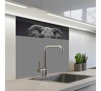KitchenYeah© Crédence Adhésive Cuisine 80x80 cm Résistant À La Chaleur Plaque Adhesif Fond De Hotte Interieur Cuisson Sur Mesure Éléphant - Noir - Blanc - Fumée