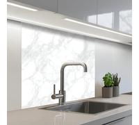 KitchenYeah© Crédence Adhésive Cuisine 80x80 cm Résistant À La Chaleur Plaque Adhesif Fond De Hotte Interieur Cuisson Sur Mesure Minimaliste - Veines blanches - veines grises