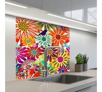 KitchenYeah© Crédence Adhésive Cuisine 80x80 cm Résistant À La Chaleur Plaque Adhesif Fond De Hotte Interieur Cuisson Sur Mesure Arc-en-ciel - Fleurs - Motifs - Hippie