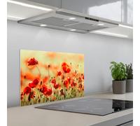 KitchenYeah© Credence Adhesive Pour Cuisine 40x60 cm Panneau Mural Adhesif Fond De Hotte Plaque Pvc Murale Peel And Stick Protege Mur Coquelicots - Rouge - Champ Fleurs