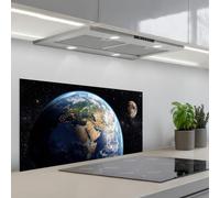 KitchenYeah© Credence Adhesive Pour Cuisine 45x90 cm Panneau Mural Adhesif Fond De Hotte Plaque Pvc Murale Peel And Stick Protege Mur Terre - Espace - Bleu - Vert