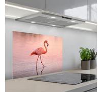 KitchenYeah© Credence Adhesive Pour Cuisine 50x70 cm Panneau Mural Adhesif Fond De Hotte Plaque Pvc Murale Peel And Stick Protege Mur Flamant - Eau - Rose