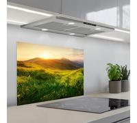 KitchenYeah© Credence Adhesive Pour Cuisine 50x70 cm Panneau Mural Adhesif Fond De Hotte Plaque Pvc Murale Peel And Stick Protege Mur Herbe - Collines - Soleil - Nature - Paysage