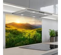 KitchenYeah© Credence Adhesive Pour Cuisine 55x80 cm Panneau Mural Adhesif Fond De Hotte Plaque Pvc Murale Peel And Stick Protege Mur Herbe - Collines - Soleil - Nature - Paysage