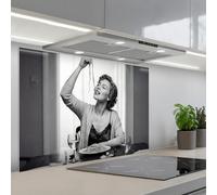 KitchenYeah© Credence Adhesive Pour Cuisine 55x80 cm Panneau Mural Adhesif Fond De Hotte Plaque Pvc Murale Peel And Stick Protege Mur Femme - Spaghetti - Noir - Blanc