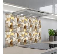 KitchenYeah© Credence Adhesive Pour Cuisine 55x80 cm Panneau Mural Adhesif Fond De Hotte Plaque Pvc Murale Peel And Stick Protege Mur Mosaïque - Marbre - Or