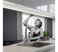 KitchenYeah© Credence Adhesive Pour Cuisine 60x100 cm Panneau Mural Adhesif Fond De Hotte Plaque Pvc Murale Peel And Stick Protege Mur Femme - Spaghetti - Noir - Blanc