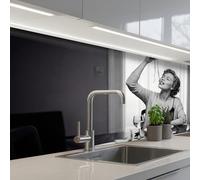 KitchenYeah© Credence Adhesive Pour Cuisine 60x150 cm Panneau Mural Adhesif Fond De Hotte Plaque Pvc Murale Peel And Stick Protege Mur Femme - Spaghetti - Noir - Blanc