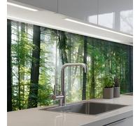 KitchenYeah© Credence Adhesive Pour Cuisine 60x200 cm Panneau Mural Adhesif Fond De Hotte Plaque Pvc Murale Peel And Stick Protege Mur Nature - Arbres - Forêt - Vert - Soleil - Herbe - Plantes