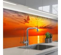 KitchenYeah© Credence Adhesive Pour Cuisine 60x200 cm Panneau Mural Adhesif Fond De Hotte Plaque Pvc Murale Peel And Stick Protege Mur Coucher soleil - Mer - Ciel - Orange - Horizon - Eau