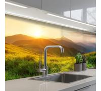 KitchenYeah© Credence Adhesive Pour Cuisine 60x200 cm Panneau Mural Adhesif Fond De Hotte Plaque Pvc Murale Peel And Stick Protege Mur Herbe - Collines - Soleil - Nature - Paysage