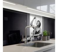 KitchenYeah© Credence Adhesive Pour Cuisine 60x200 cm Panneau Mural Adhesif Fond De Hotte Plaque Pvc Murale Peel And Stick Protege Mur Femme - Spaghetti - Noir - Blanc
