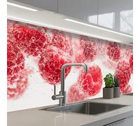 KitchenYeah© Credence Adhesive Pour Cuisine 60x200 cm Panneau Mural Adhesif Fond De Hotte Plaque Pvc Murale Peel And Stick Protege Mur Fruit - Eau - Bulles - Rouge