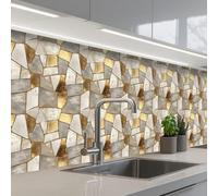 KitchenYeah© Credence Adhesive Pour Cuisine 60x250 cm Panneau Mural Adhesif Fond De Hotte Plaque Pvc Murale Peel And Stick Protege Mur Mosaïque - Marbre - Or