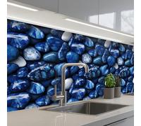 KitchenYeah© Credence Adhesive Pour Cuisine 60x250 cm Panneau Mural Adhesif Fond De Hotte Plaque Pvc Murale Peel And Stick Protege Mur Luxe - Bleu - Marbre - Pierres