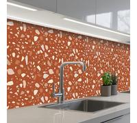 KitchenYeah© Credence Adhesive Pour Cuisine 60x300 cm Panneau Mural Adhesif Fond De Hotte Plaque Pvc Murale Peel And Stick Protege Mur Terrazzo - Motif - Argile