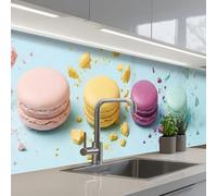 KitchenYeah© Credence Adhesive Pour Cuisine 60x300 cm Panneau Mural Adhesif Fond De Hotte Plaque Pvc Murale Peel And Stick Protege Mur Macarons - Colorés - Pastel