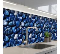 KitchenYeah© Credence Adhesive Pour Cuisine 60x300 cm Panneau Mural Adhesif Fond De Hotte Plaque Pvc Murale Peel And Stick Protege Mur Luxe - Bleu - Marbre - Pierres