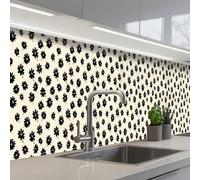 KitchenYeah© Credence Adhesive Pour Cuisine 60x400 cm Panneau Mural Adhesif Fond De Hotte Plaque Pvc Murale Peel And Stick Protege Mur Marguerites - Graphique - Noir - Beige