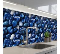 KitchenYeah© Credence Adhesive Pour Cuisine 60x500 cm Panneau Mural Adhesif Fond De Hotte Plaque Pvc Murale Peel And Stick Protege Mur Luxe - Bleu - Marbre - Pierres
