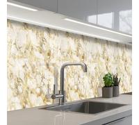 KitchenYeah© Credence Adhesive Pour Cuisine 60x500 cm Panneau Mural Adhesif Fond De Hotte Plaque Pvc Murale Peel And Stick Protege Mur Chaud - Or - Marbre - Motif