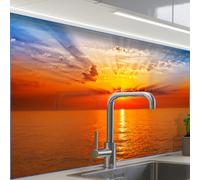 KitchenYeah© Credence Adhesive Pour Cuisine 60x80 cm Panneau Mural Adhesif Fond De Hotte Plaque Pvc Murale Peel And Stick Protege Mur Coucher soleil - Mer - Ciel - Orange - Horizon - Eau