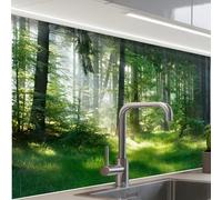KitchenYeah© Credence Adhesive Pour Cuisine 60x80 cm Panneau Mural Adhesif Fond De Hotte Plaque Pvc Murale Peel And Stick Protege Mur Nature - Arbres - Forêt - Vert - Soleil - Herbe - Plantes
