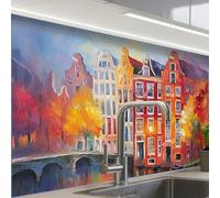 KitchenYeah© Credence Adhesive Pour Cuisine 60x80 cm Panneau Mural Adhesif Fond De Hotte Plaque Pvc Murale Peel And Stick Protege Mur Maisons sur les canaux - Art - Peinture - Amsterdam