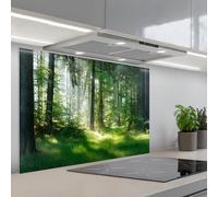 KitchenYeah© Credence Adhesive Pour Cuisine 60x90 cm Panneau Mural Adhesif Fond De Hotte Plaque Pvc Murale Peel And Stick Protege Mur Nature - Arbres - Forêt - Vert - Soleil - Herbe - Plantes