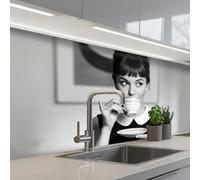 KitchenYeah© Credence Adhesive Pour Cuisine 80x150 cm Panneau Mural Adhesif Fond De Hotte Plaque Pvc Murale Peel And Stick Protege Mur Portrait - Thé - Femme